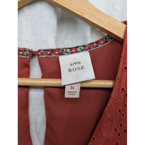 knox Rose women's size Medium short dark orange dress v neck ruffle summer D14 - Picture 2 of 8